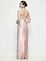Rear View Thumbnail - Bow And Blossom Print Strapless Pleated Empire Floral Satin Column Maxi Dress
