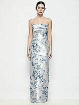 Front View Thumbnail - Cottage Rose Larkspur Strapless Pleated Empire Floral Satin Column Maxi Dress