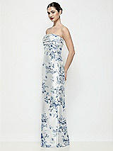Side View Thumbnail - Cottage Rose Larkspur Strapless Pleated Empire Floral Satin Column Maxi Dress