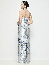 Rear View Thumbnail - Cottage Rose Larkspur Strapless Pleated Empire Floral Satin Column Maxi Dress