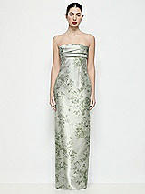 Front View Thumbnail - Sage Cottage Rose Strapless Pleated Empire Floral Satin Column Maxi Dress