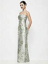 Side View Thumbnail - Sage Cottage Rose Strapless Pleated Empire Floral Satin Column Maxi Dress
