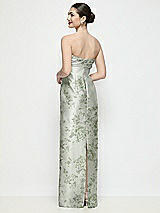Rear View Thumbnail - Sage Cottage Rose Strapless Pleated Empire Floral Satin Column Maxi Dress