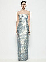 Front View Thumbnail - Porcelain Blue Seraphina Floral Strapless Pleated Empire Floral Satin Column Maxi Dress