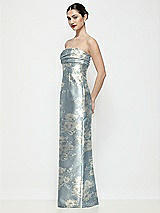 Side View Thumbnail - Porcelain Blue Seraphina Floral Strapless Pleated Empire Floral Satin Column Maxi Dress