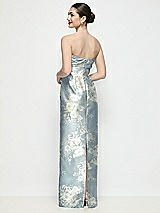 Rear View Thumbnail - Porcelain Blue Seraphina Floral Strapless Pleated Empire Floral Satin Column Maxi Dress