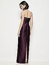 Rear View Thumbnail - Deep Plum Strapless Cuff Neck Satin Maxi Dress with Column Skirt