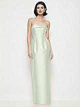 Front View Thumbnail - Mint Green Strapless Cuff Neck Satin Maxi Dress with Column Skirt