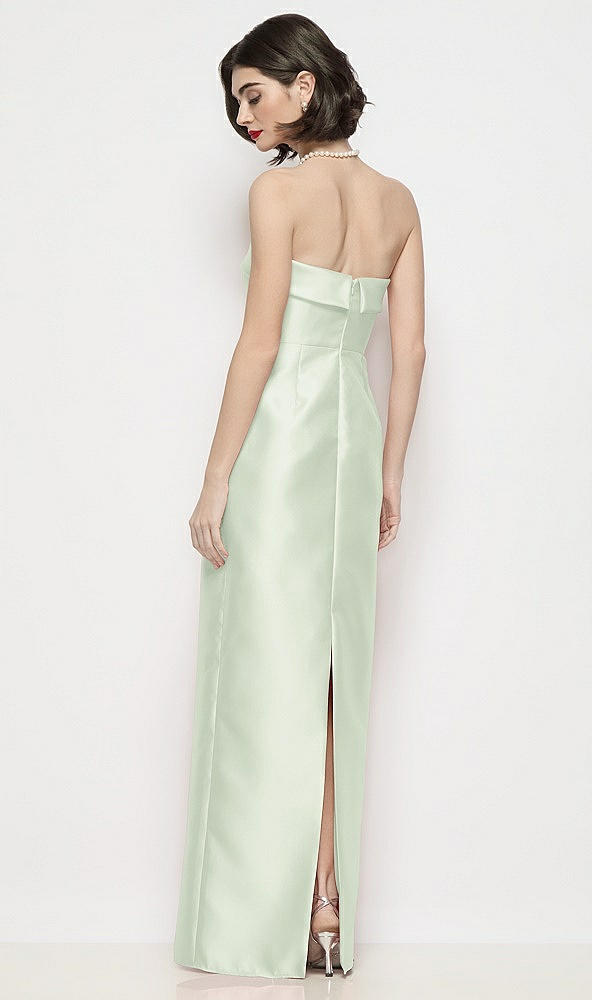 Back View - Mint Green Strapless Cuff Neck Satin Maxi Dress with Column Skirt