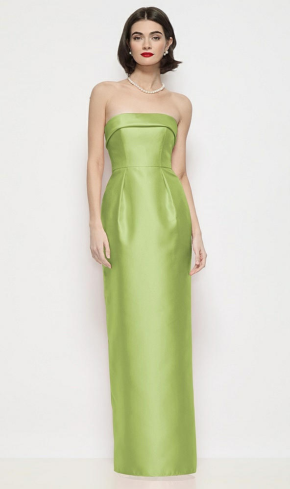 Front View - Mojito Strapless Cuff Neck Satin Maxi Dress with Column Skirt