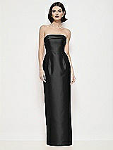 Front View Thumbnail - Black Strapless Cuff Neck Satin Maxi Dress with Column Skirt