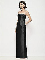 Side View Thumbnail - Black Strapless Cuff Neck Satin Maxi Dress with Column Skirt