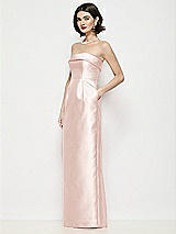 Side View Thumbnail - Blush Strapless Cuff Neck Satin Maxi Dress with Column Skirt