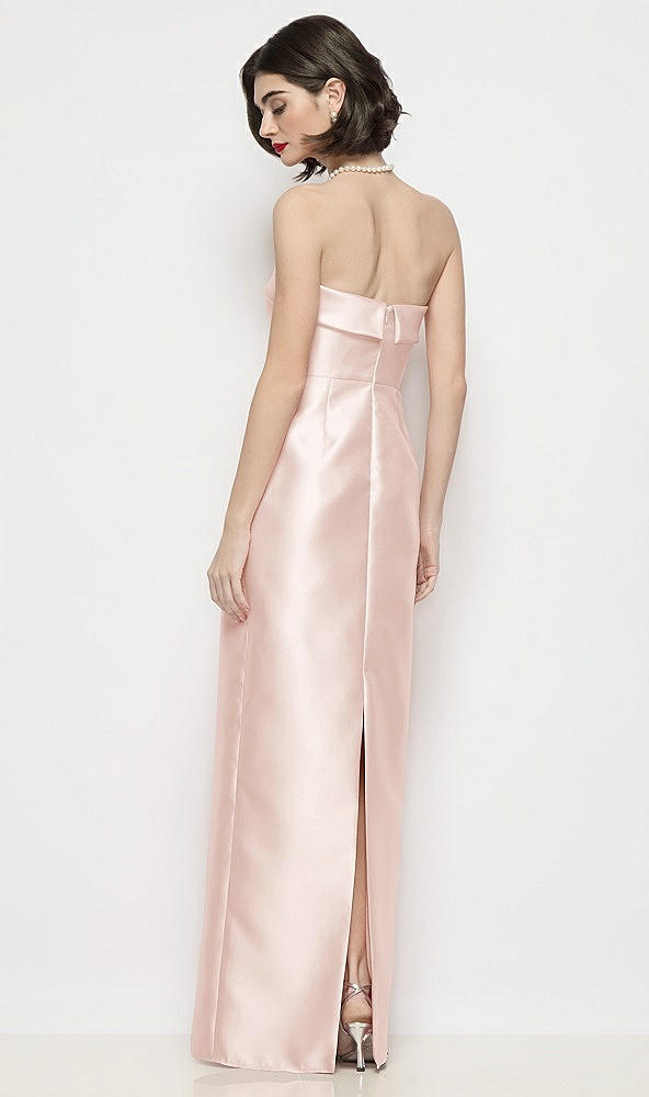 Back View - Blush Strapless Cuff Neck Satin Maxi Dress with Column Skirt