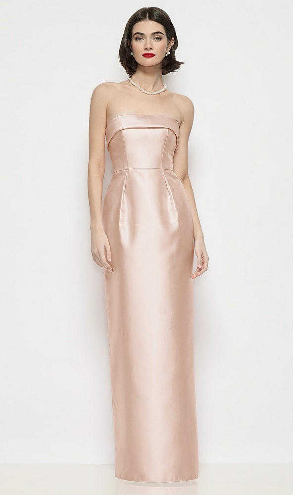 Front View - Cameo Strapless Cuff Neck Satin Maxi Dress with Column Skirt