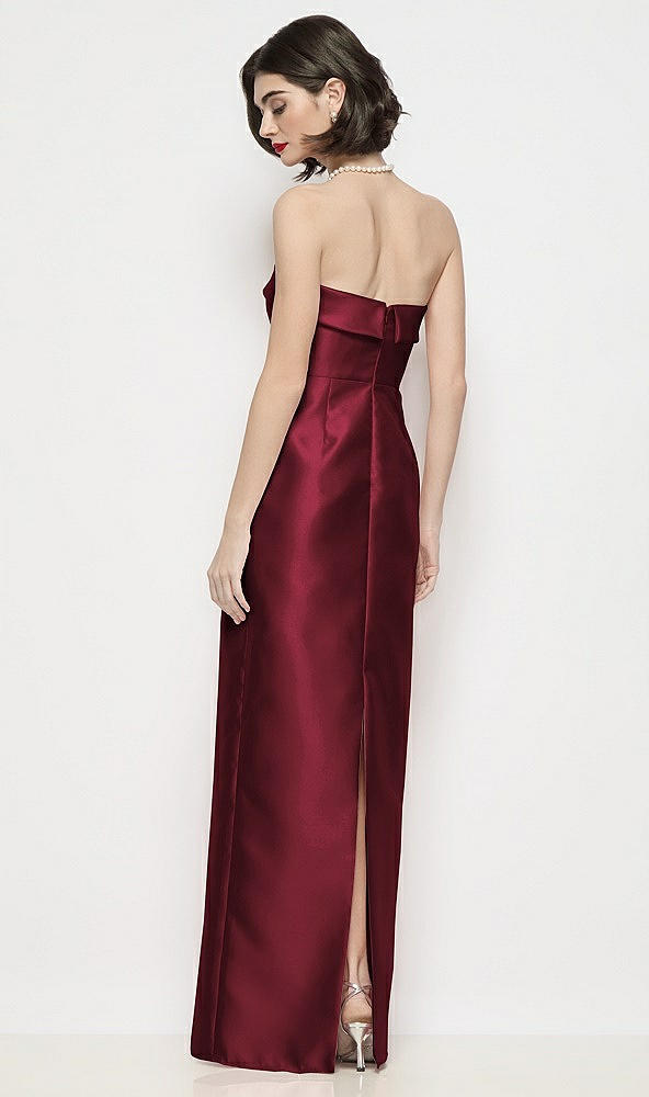 Back View - Cabernet Strapless Cuff Neck Satin Maxi Dress with Column Skirt