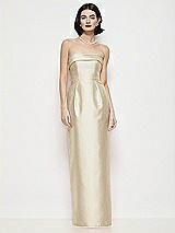 Front View Thumbnail - Champagne Strapless Cuff Neck Satin Maxi Dress with Column Skirt