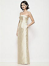 Side View Thumbnail - Champagne Strapless Cuff Neck Satin Maxi Dress with Column Skirt
