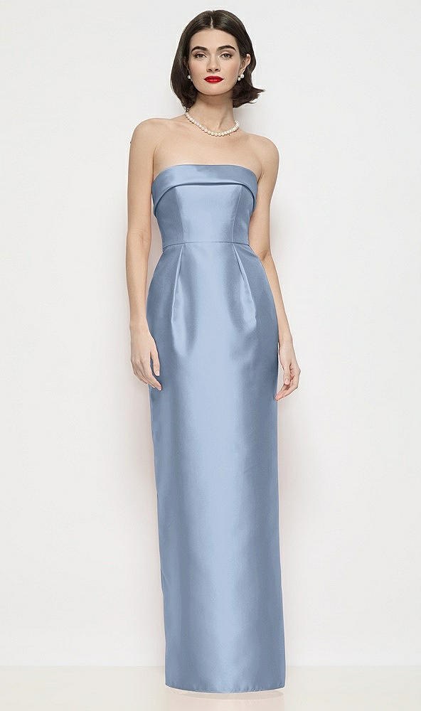 Front View - Cloudy Strapless Cuff Neck Satin Maxi Dress with Column Skirt
