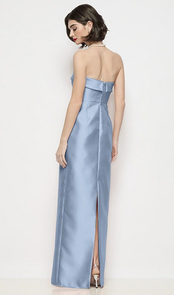 Back View - Cloudy Strapless Cuff Neck Satin Maxi Dress with Column Skirt