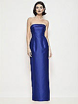 Front View Thumbnail - Cobalt Blue Strapless Cuff Neck Satin Maxi Dress with Column Skirt