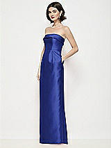 Side View Thumbnail - Cobalt Blue Strapless Cuff Neck Satin Maxi Dress with Column Skirt