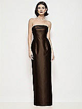 Front View Thumbnail - Espresso Strapless Cuff Neck Satin Maxi Dress with Column Skirt