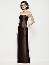 Side View Thumbnail - Espresso Strapless Cuff Neck Satin Maxi Dress with Column Skirt