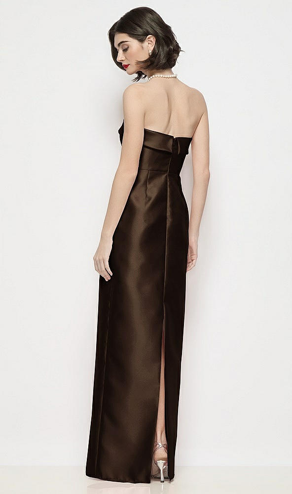 Back View - Espresso Strapless Cuff Neck Satin Maxi Dress with Column Skirt