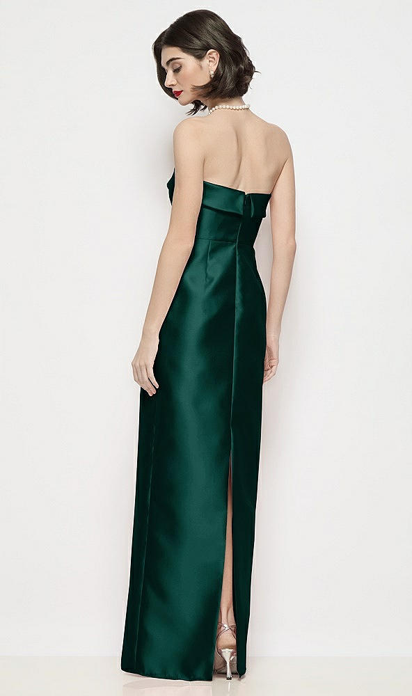 Back View - Evergreen Strapless Cuff Neck Satin Maxi Dress with Column Skirt