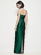 Rear View Thumbnail - Hunter Green Strapless Cuff Neck Satin Maxi Dress with Column Skirt