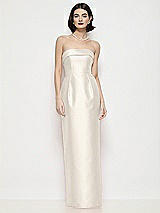 Front View Thumbnail - Ivory Strapless Cuff Neck Satin Maxi Dress with Column Skirt