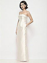 Side View Thumbnail - Ivory Strapless Cuff Neck Satin Maxi Dress with Column Skirt