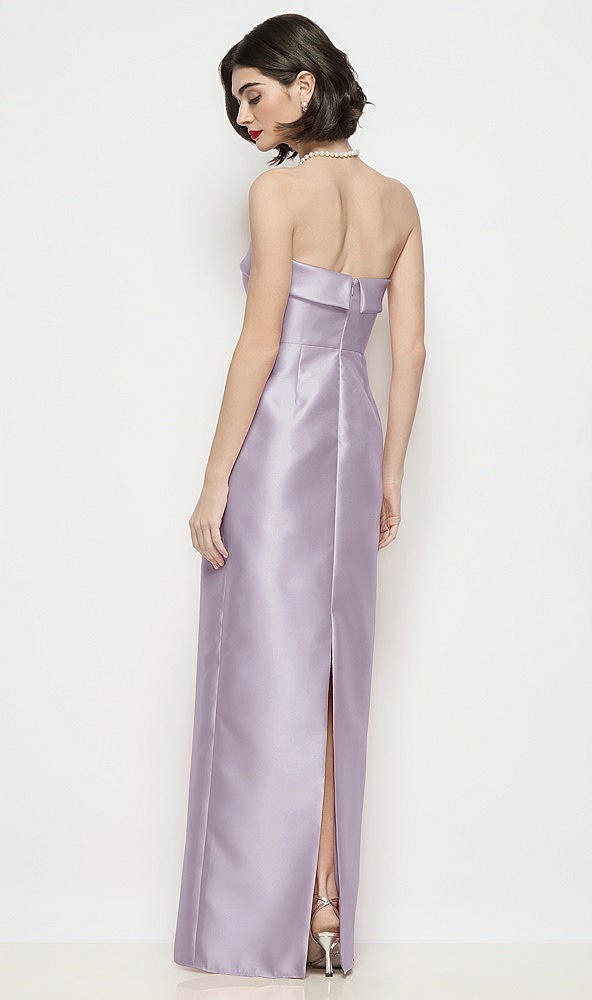 Back View - Lilac Haze Strapless Cuff Neck Satin Maxi Dress with Column Skirt
