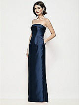 Side View Thumbnail - Midnight Navy Strapless Cuff Neck Satin Maxi Dress with Column Skirt