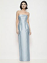 Front View Thumbnail - Mist Strapless Cuff Neck Satin Maxi Dress with Column Skirt