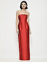 Front View Thumbnail - Poppy Red Strapless Cuff Neck Satin Maxi Dress with Column Skirt