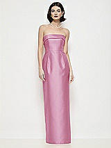 Front View Thumbnail - Powder Pink Strapless Cuff Neck Satin Maxi Dress with Column Skirt