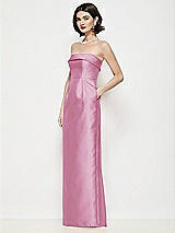 Side View Thumbnail - Powder Pink Strapless Cuff Neck Satin Maxi Dress with Column Skirt