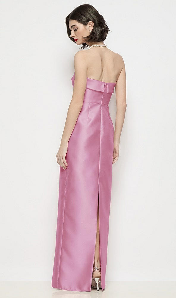 Back View - Powder Pink Strapless Cuff Neck Satin Maxi Dress with Column Skirt