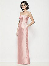 Side View Thumbnail - Rose Strapless Cuff Neck Satin Maxi Dress with Column Skirt