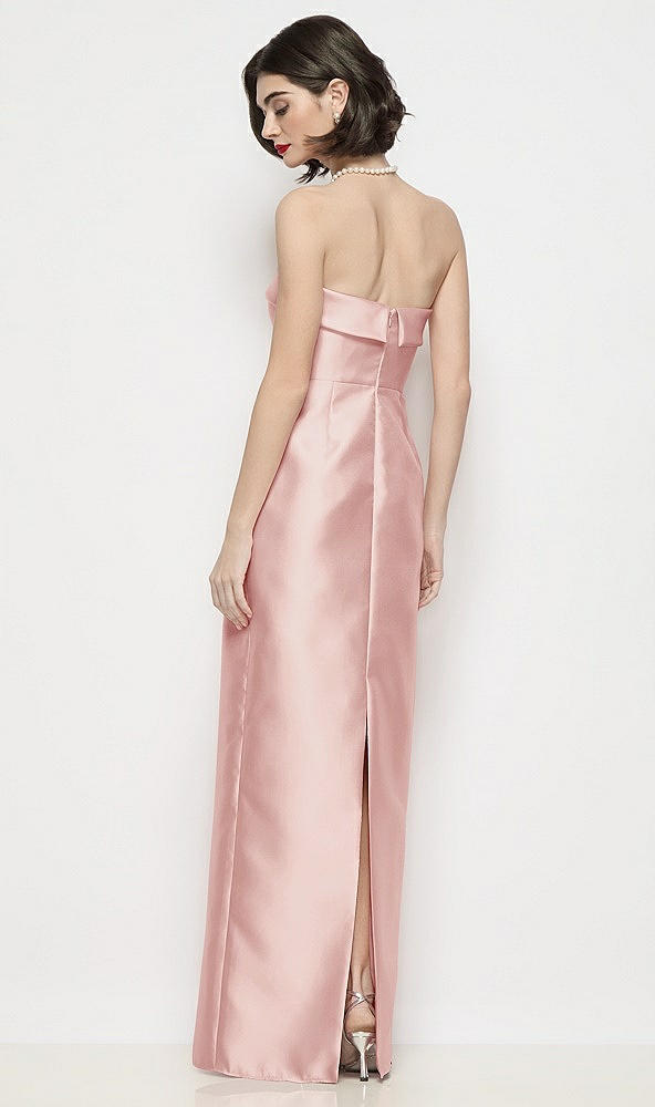 Back View - Rose Strapless Cuff Neck Satin Maxi Dress with Column Skirt