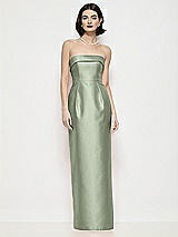 Front View Thumbnail - Sage Strapless Cuff Neck Satin Maxi Dress with Column Skirt