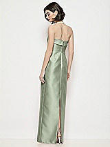 Rear View Thumbnail - Sage Strapless Cuff Neck Satin Maxi Dress with Column Skirt