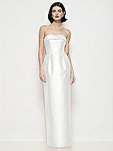 Front View Thumbnail - White Strapless Cuff Neck Satin Maxi Dress with Column Skirt