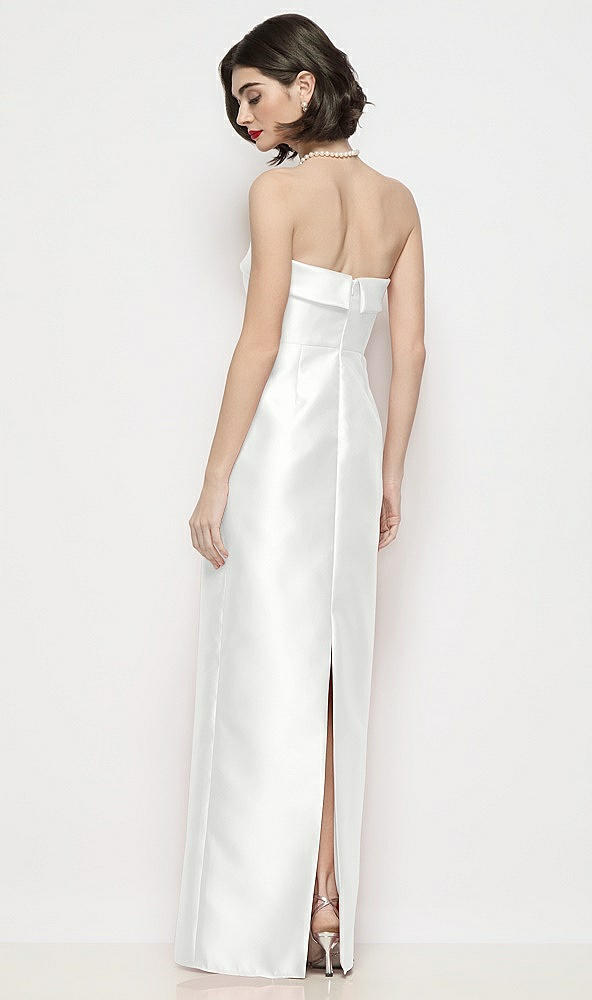 Back View - White Strapless Cuff Neck Satin Maxi Dress with Column Skirt