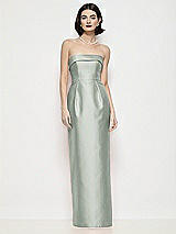 Front View Thumbnail - Willow Green Strapless Cuff Neck Satin Maxi Dress with Column Skirt