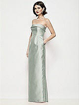Side View Thumbnail - Willow Green Strapless Cuff Neck Satin Maxi Dress with Column Skirt