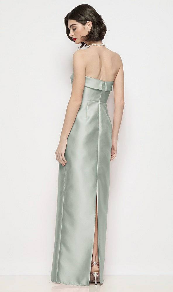 Back View - Willow Green Strapless Cuff Neck Satin Maxi Dress with Column Skirt