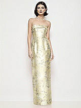 Front View Thumbnail - Butter Yellow Floral Strapless Cuff Neck Floral Satin Maxi Dress with Column Skirt